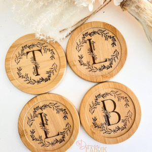 Set de 6 dessous de verre bois personnalisés avec gravure prénom et initiale