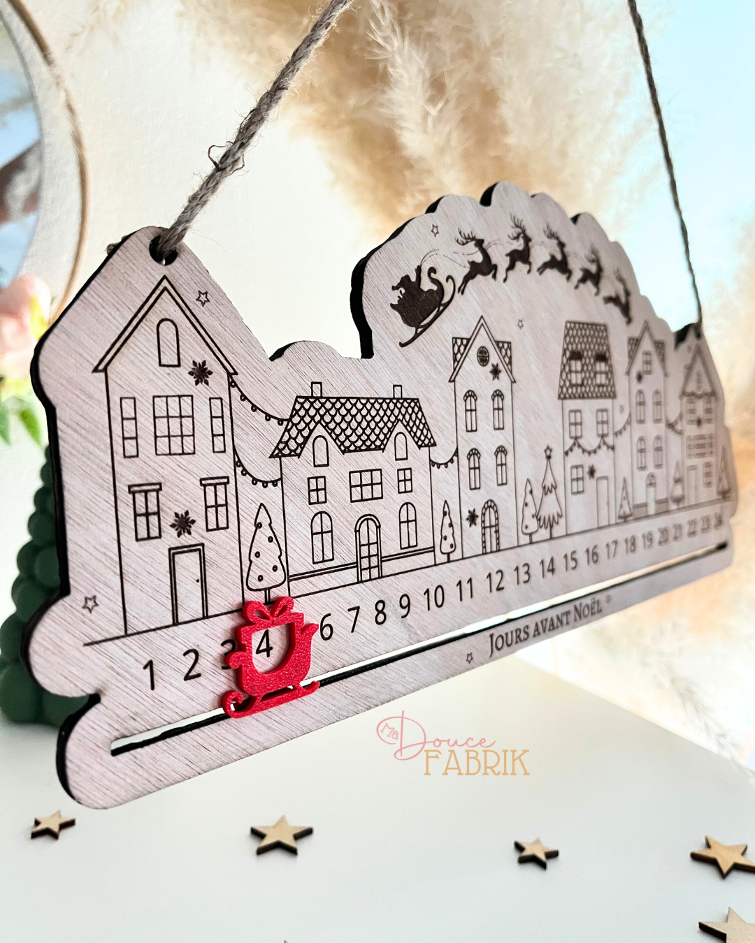 Calendrier de l’Avent en bois – Village de Noël & Traîneau 3D personnalisé – Image 2