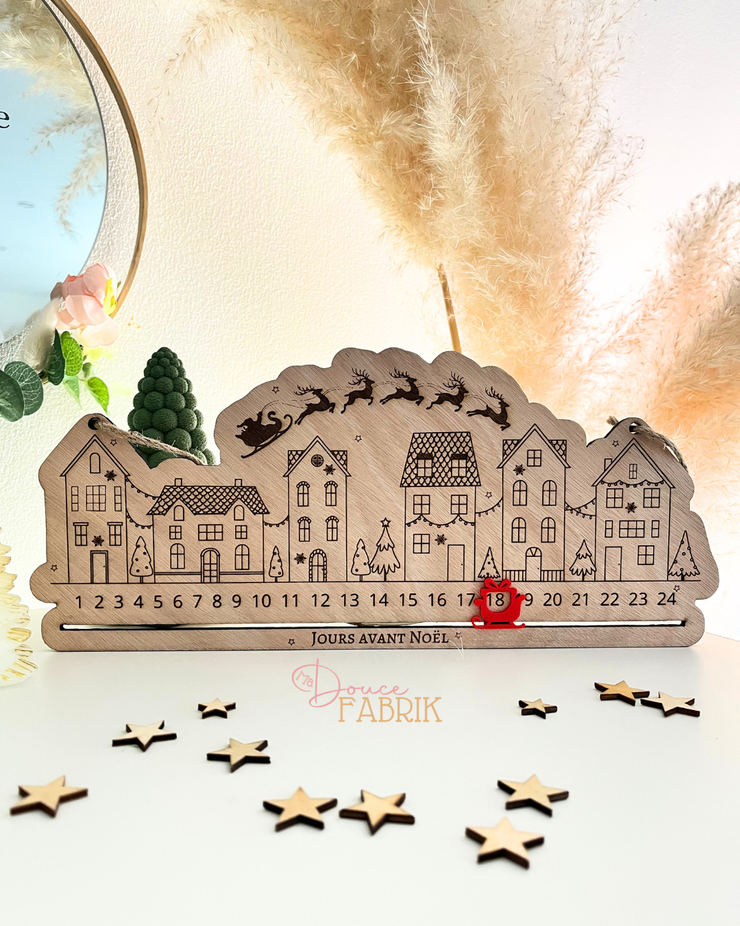 Calendrier de l’Avent en bois – Village de Noël & Traîneau 3D personnalisé – Image 4