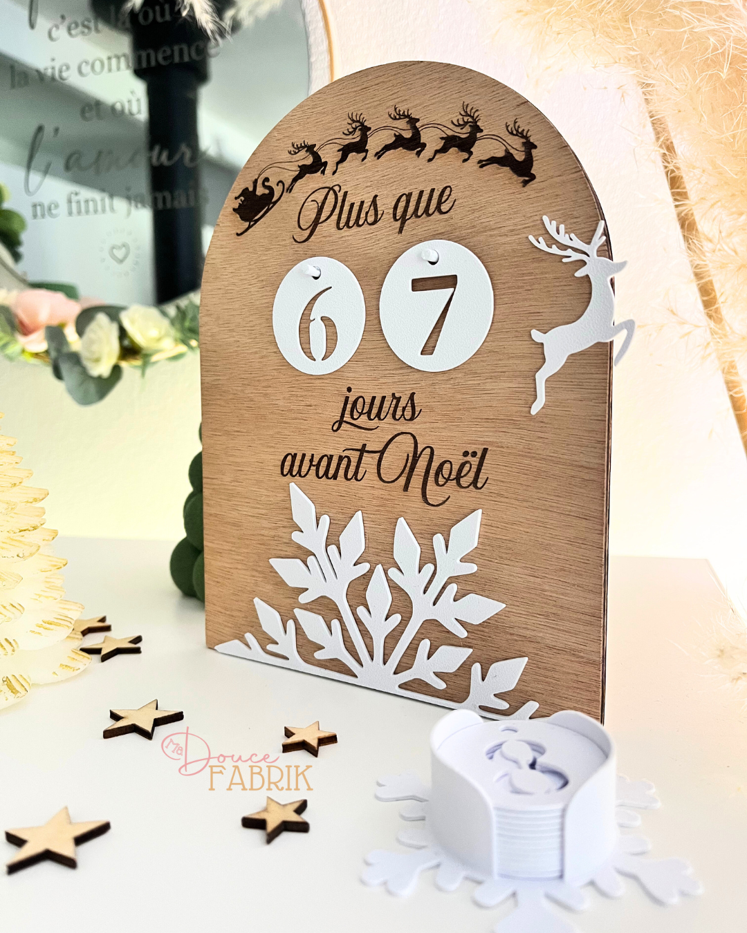 Décompte avant Noël personnalisé – Bois & 3D, flocon rangement chiffres – Image 3
