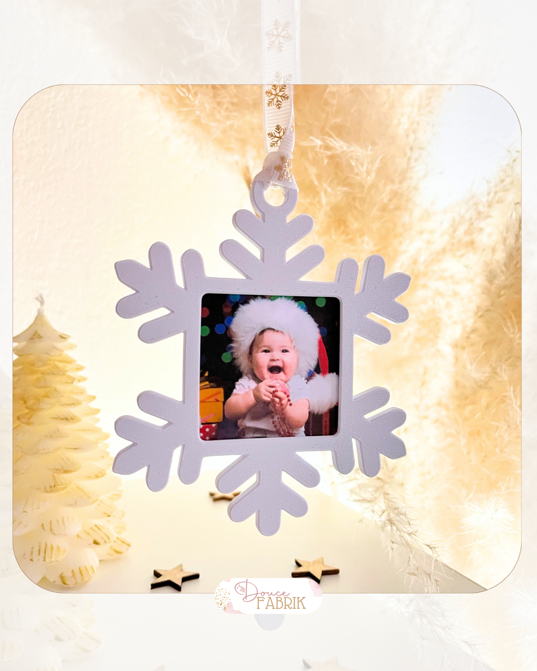 Suspension Flocon "Souvenir d'Hiver" – Cadre Photo Personnalisé pour Sapin