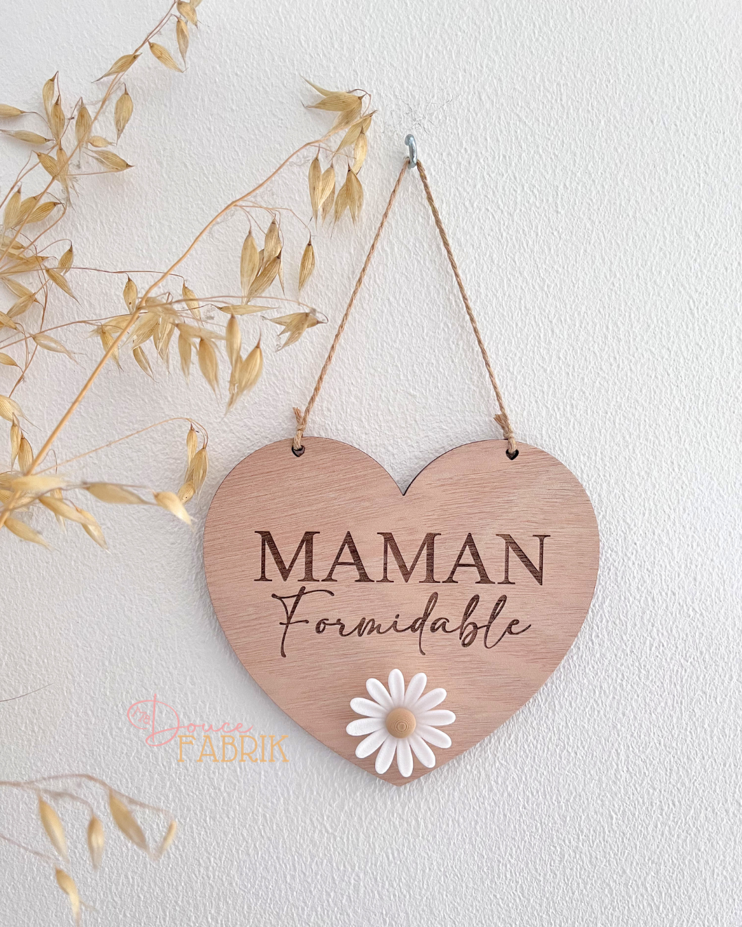 Cœur en bois gravé "Maman" avec fleur 3D – Image 4