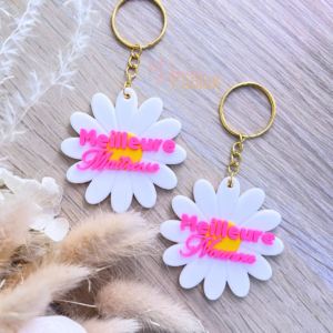 Porte-clé Marguerite "Meilleure Maîtresse / Nounou" – Collection Flower Power